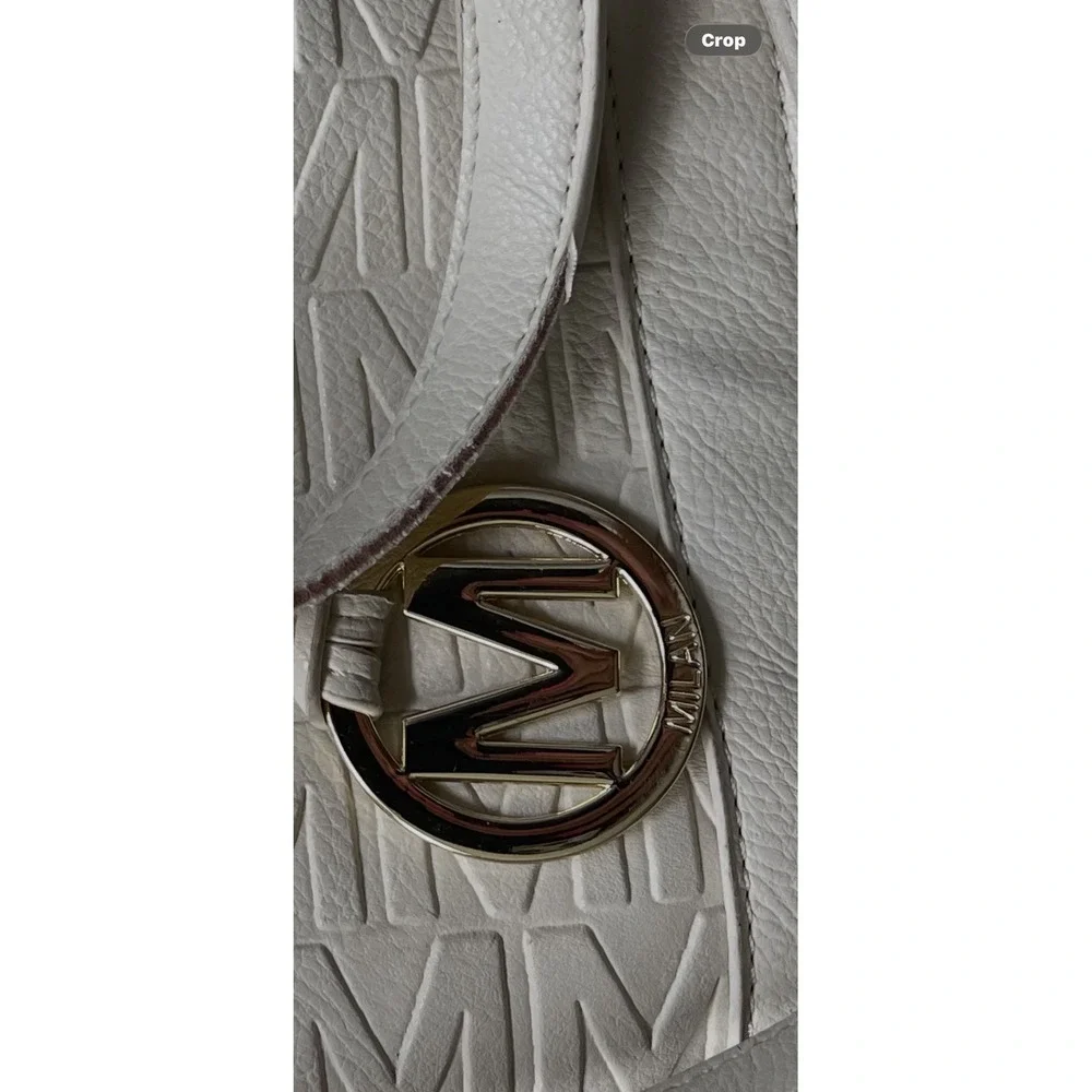 Mia K Milan tote bag Off White Monogram emblem gold Tone chic minimalist soft